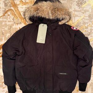 Black Canada Goose Hybrid Lite Parka with faux fur hood